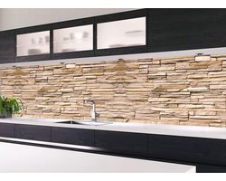 Zelfklevende Keuken Spatwand Natursteen Look Beige - Op Maat Te Snijden en Uitbreidbaar