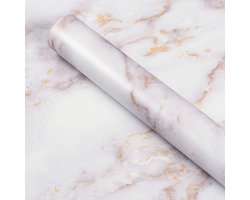 Zelfklevende Marmer Folie - 40CM X 1000CM - Goud en Wit voor Meubels, Tafel en Wanden