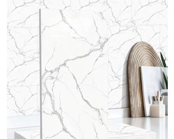 Zelfklevende Marmeren Wandpanelen Set van 19 stuks – Moderne wandpanelen - Extra Grote Witte Vinyl marmerlook Planken 2,2 mm