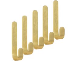Zelfklevende Messing Wandhaken - Robuuste Haken voor Handdoeken en Kleding - Ideaal voor Badkamer, Keuken en Kasten - Set van 5