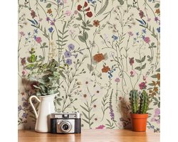 Zelfklevende meubelfolie met vintage bloemen - beige - 44 x 150 cm - voor kast, lade en accentmuur
