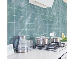 Zelfklevende muurtegelstickers voor keuken en badkamer - 60 blauwe marmeren cementtegelstickers van Ofradia - 60 stickers 20x20cm