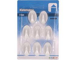 Zelfklevende ophanghaken - 8x stuks - witte kunststof keuken/badkamer haakjes - 3 x 4 cm - handdoeken - theedoeken