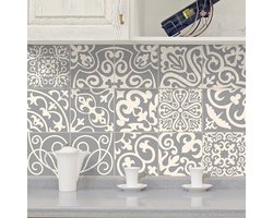 Zelfklevende tegelmuurstickers voor keuken en badkamer - 15 Azulejo tegelstickers in Palaos grijstinten - 15 stickers, 20x20cm