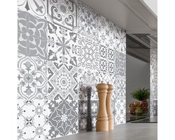 Zelfklevende tegelmuurstickers voor keuken en badkamer - 24 cementtegelstickers in grijstinten, Gythio - 24 stickers, 40x40cm