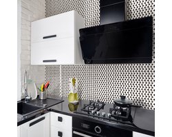 Zelfklevende tegelmuurstickers voor keuken en badkamer - 30 zwart-witte tegelstickers met marmerlook en gouden accenten - 30 stickers van 15x15 cm