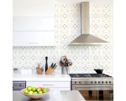 Zelfklevende tegelmuurstickers voor keuken en badkamer - 60 tegelstickers in marmer- en goudtinten - 60 stickers 15x15cm