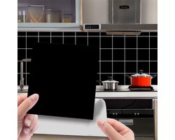 Zelfklevende Tegelstickers 15 x 15 cm voor Badkamer en Keuken, Waterdichte PVC Wandfolie, Perfect voor Tegelrenovatie en Interieurdecoratie (Zwart, 96 Stuks)
