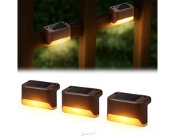 Zelfklevende Zonnelampen - Buitenverlichting Solar - Zelfklevend - Zonne - Zonne Energie Buitenverlichting - Solar Tuinverlichting - Hanglamp Buiten - Muurverlichting - Padverlichting - Ambiance Verlichting Buiten Trap - 4 STUKS - Warm Licht - Bruin