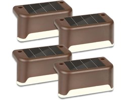 Zelfklevende Zonnelampen - Muurlamp Solar 4 Stuks Bruin - Muurverlichting - LED Wandlampjes op Zonne Energie - Padverlichting - Tuinverlichting op Zonne-Energie - Warm Wit Licht - Waterdicht - voor Buitentrappen, Trappen, Hekken, Tuin, Terras en Pad
