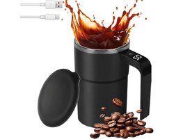 Zelfroerende mok 400Ml - Met Reisdeksel - Temperatuurweergave - Zelfroerende Koffiemok - Zelfroerende beker - Koffiebeker To Go - Koffiekopjes met oor - 150mahOplaadbaar - Antislip onderkant - Geschikt voor het zetten van koffie, melk, sap - Zwart