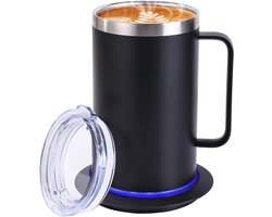 Zelfverwarmende koffiemok, Geschikt voor op het bureau, verwarmde mok met automatische uitschakelfunctie na 10 uur, USB-aangedreven thermosfles (500 ml - zwart)