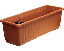 Zelfwaterende bloembak - Plantenbak met reservoir - Planten verzorgen - Hedendaags ontwerp - 40 cm lengte - Terracotta