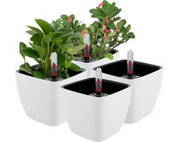 Zelfwaterende Bloempotten - Set van 4 - 13 x 10 x 11 cm - Kruidenpot - Waterpeilindicator - Witte Plastic Bloempot - Voor Binnenplanten - Compact - Tuinaccessoires