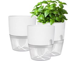 Zelfwaterende Kruidenpotjes Set van 3 – Kruidenpot met Waterreservoir – bloempot - Bloempot voor Keuken, Vensterbank en Balkon – Moderne Zelfbewaterende Plantenpot voor Binnen