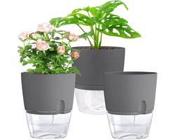 Zelfwaterende Kruidenpotjes Set van 3 – Kruidenpot met Waterreservoir – Bloempot voor Keuken, Vensterbank en Balkon – Moderne Zelfbewaterende Plantenpot voor Binnen
