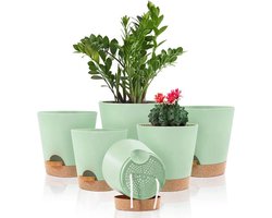 Zelfwaterende plantenpotten - Plastic bloempotten met afvoergaten en schotel - Binnen 20/17.5/16.5/15/14/12.5cm - Zelf water gevende plantenpotten voor kamerplanten Bloempot