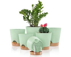 Zelfwaterende plantenpotten - Plastic bloempotten met afvoergaten en schotel - Binnen 20/17.5/16.5/15/14/12.5cm - Zelf water gevende plantenpotten voor kamerplanten Bloempot