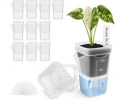 Zelfwatergevende Plantenpot 12-stuks - 2 Inch Mini Formaat - Transparant Design - Met Waterniveau Indicator en Afvoergaten - Inclusief 12 Plantenlabels - Geschikt voor Stekken en Bolletjes - UV-bestendig Plastic