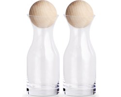 Zeller 2x Glazen kleine flessen/karaffen met bal dop - 250 ml - Keuken/kookbenodigdheden - Tafel dekken - Olie/azijn flessen