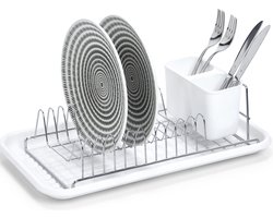Zeller Afwasrek - wit - gegroefde lekbak - 12 borden - verwijderbare bestekbak - 44x24x13 cm