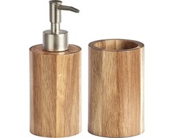 Zeller badkamer accessoires set 2-delig - acacia hout - luxe kwaliteit