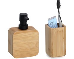 Zeller badkamer accessoires set 2-delig - bamboe hout - luxe kwaliteit
