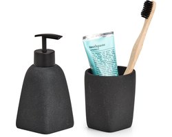 Zeller badkamer accessoires set 2-delig - kunststeen - antraciet grijs