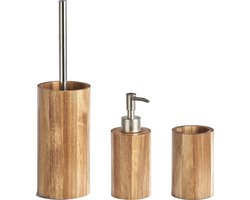 Zeller Badkamer accessoires set - 3-delig - acacia hout - WC borstel - zeeppompje - tandenborstelhouder