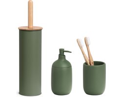 Zeller badkamer accessoires set 3-delig - kunststeen - salie groen