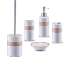 Zeller badkamer accessoires set 5-delig - keramiek - wit/beige