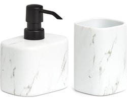 Zeller badkamer accessoires set - keramiek - marmer look - wit
