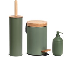 Zeller badkamer/toilet accessoires set 3-delig - metaal - salie groen