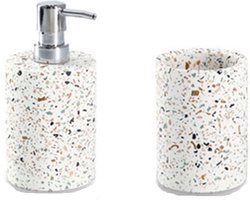Zeller Badkamer/toilet set - 2 stuks - wit - terrazzo design - keramiek - luxe set