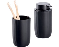 Zeller Badkamer/toilet set - 2x - zwart - streep design - keramiek