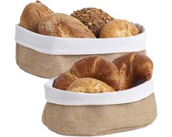 Zeller brood serveer mandjes - 2x stuks - jute stof - 22 x 15 cm en 26 x 18 cm - ontbijt serveren