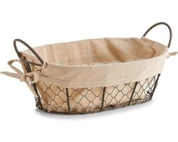 Zeller Broodmandje - metaaldraad - vintage stijl - 30 x 21 cm - draadmandje met stof
