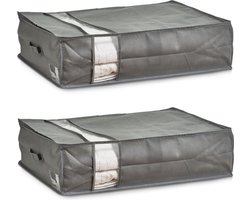 Zeller dekbed/kussen opberghoezen - 2x - grijs met venster - 50 x 70 x 20 cm - Opberghoes - Beschermhoes - Dekentas - Kussentas