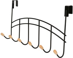 Zeller Deur kapstok - zwart - 6 haken - 41 cm - kastdeur kapstok - metaal/hout