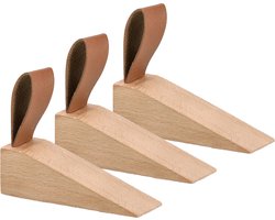Zeller Deurstopper/wig - 3x - hout/kunststof - bruin - 11 x 4 x 3 cm - bescherming