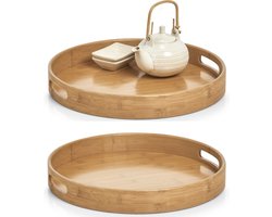 Zeller Dienblad - 2x - bamboe hout - rond - 38 x 5 cm - serveerblad voor glazen/hapjes/kopjes