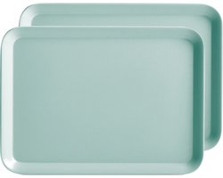 Zeller dienblad - 2x - rechthoek - aqua blauw - kunststof - 24 x 18 cm