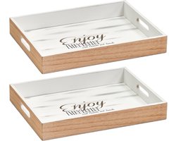 Zeller Dienblad - Set van 2x stuks - bruin/wit - 40 x 30 x 5,5 cm - hout - rechthoekig - serveerblad - Decoratie dienbladen van hout