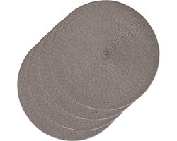 Zeller Diner placemats rond - 4x - mokka bruin - geweven - Dia 38 cm - Tafel - Borden onderleggers van kunststof