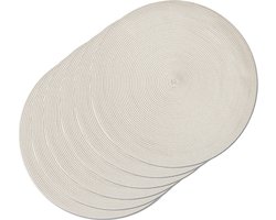 Zeller Diner placemats rond - 6x - creme wit - geweven - Dia 38 cm - Tafel - Borden onderleggers van kunststof