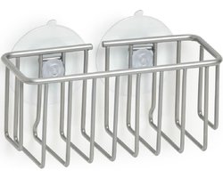 Zeller houder met zuignappen - metaal - 13 x 5,5 cm - Zeephouders - Muurhouders voor keuken/badkamer