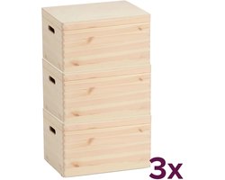 Zeller Houten kist met deksel medium hoog - Medium - hoog - 3 stuks (voordeelbundel)