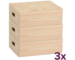 Zeller Houten kist met deksel medium laag - Medium - laag - 3 stuks (voordeelbundel)