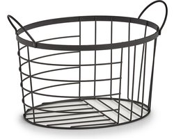 Zeller Industriele draadmand/opbergmand ovaal - zwart - metaal - 35 x 23,5 x 23 cm - Keukenmandjes/sokkenmandjes