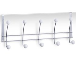 Zeller kapstok met 5 haken - zilver/wit - 48 cm - deurbevestiging
